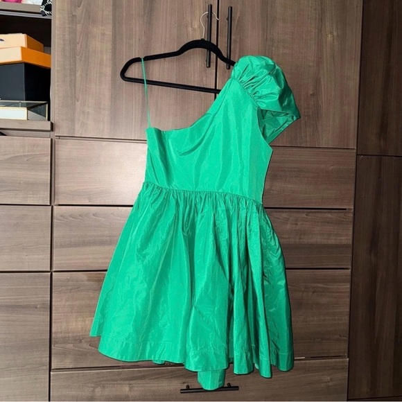 NWT Pinko Green One Shoulder Bow Mini Dress Designer Cocktail Party - Picture 6 of 8